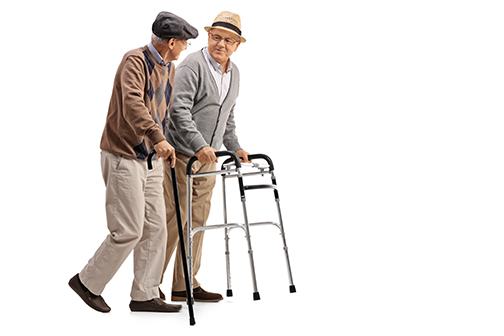 peripheral neuropathy | mature man with walker and another man with cane